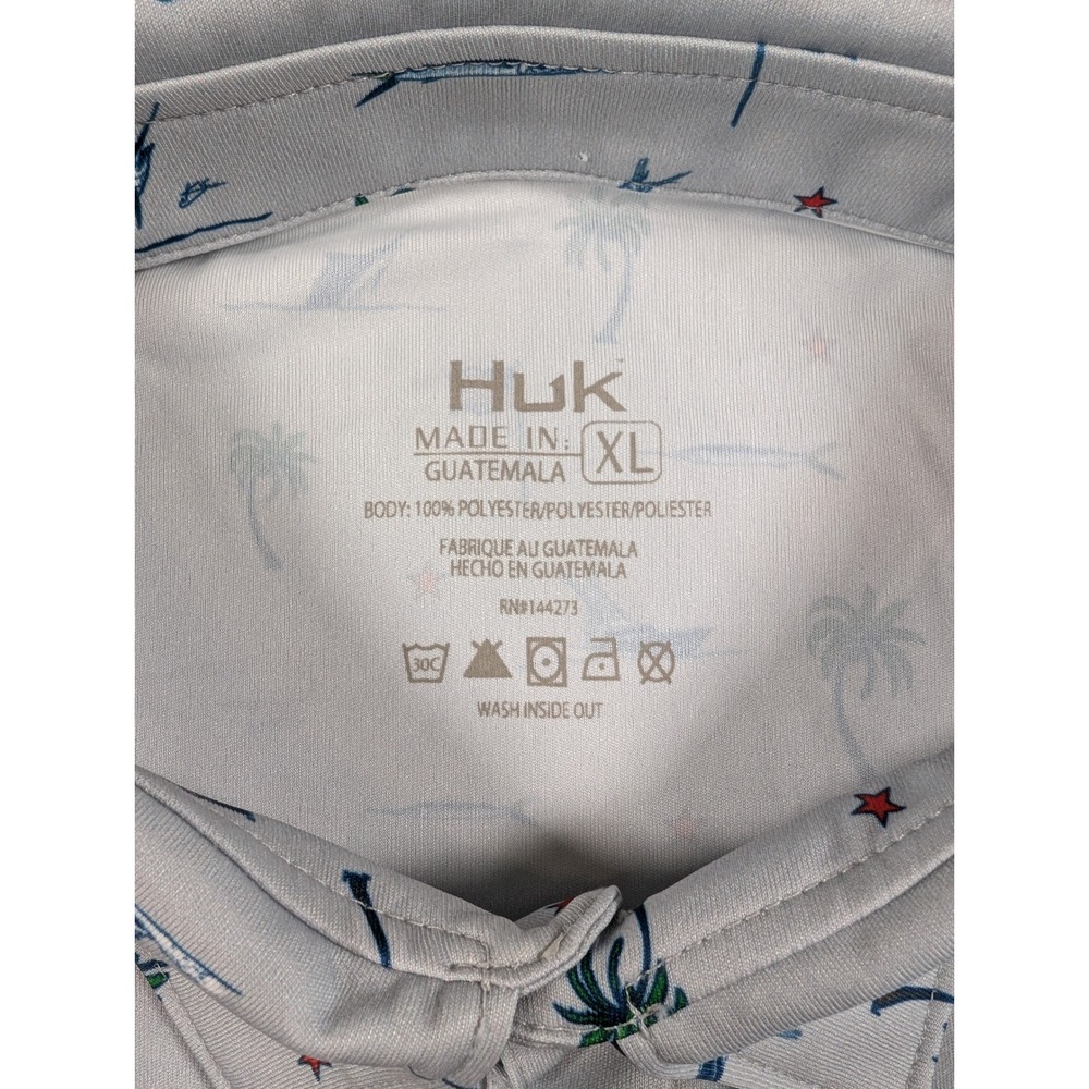 Huk Mens XL Performance Polo Shirt Gray Fishing Palm Tree UPF 50+ NWT New - Picture 3 of 8